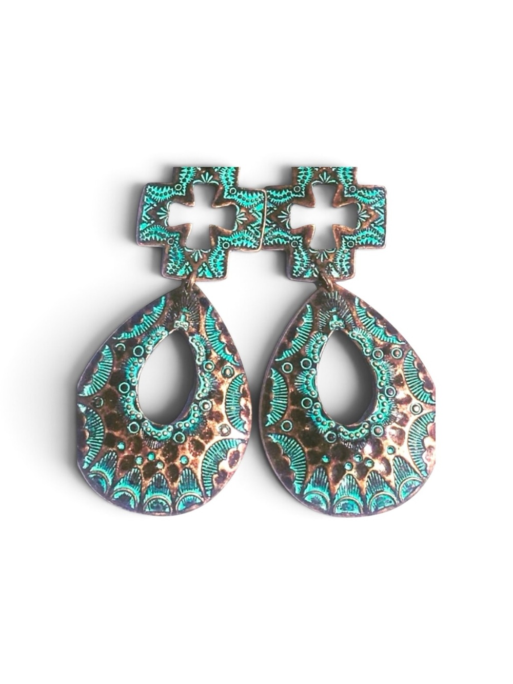 Cross Etched Tear Drop Dangle Earrings
